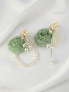 1pc/2pcs/6pcs Green Rose With Lace, Small Flowers, Beads And Gold Leaves High-End Corsage And Wrist Flower For Groom, Bride, Groomsman, Bridesmaid Wedding, Engagement, Party, Banquet, Anniversary, Event - Multicolor - View 4