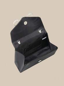 1个时尚黑色缎面手拿包，饰有钻石蝴蝶结，优雅女士商务包，适合日常使用，可作手提包/托特包/单肩包/斜挎包，适用于婚礼/派对/舞会/宴会等场合。 - 黑色 - 查看 7