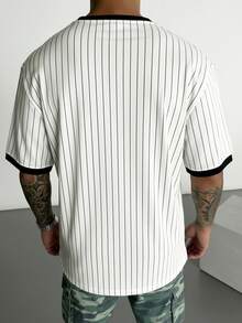 Men's V-Neck Striped Letter Graphic Print Short Sleeve T-Shirt, Fashionable Casual Outdoor Wear - White - View 2