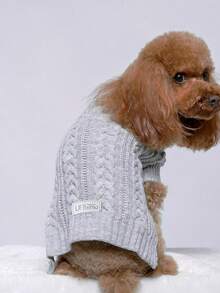 UFBemo 1pc Spring/Autumn Cable Cable Pattern Pet Sweater, Soft Material Suitable For Cats And Small/Medium Dogs, Indoor Clothing - Grey - View 6