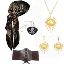 6 pièces Ensemble d'accessoires de costume de pirate : bandana, ceinture, collier, cache-œil, bagues. Essentiel pour les femmes pour une fête à thème pirate, un bal masqué, une tenue de fête, des accessoires de costume de carnaval - Multicolore - Voir 12