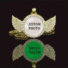 1 Personalized Angel Wing Photo Pendant Necklace - Hip-Hop Rock Style, Zinc Alloy Inlay, Unique Punk Glass Dome Design, Suitable For Both Men And Women - Perfect Gift For Halloween And Valentine's Day - 彩色 - 查看 8