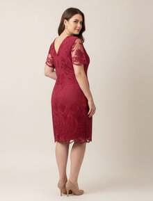 Plus Size Midi Dress In Embroidered Tulle With Elegant Lining For Parties And Events - 紅色 - 查看 8