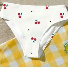 少女樱桃印花白色吊带泳衣套装 - 白色 - 查看 5