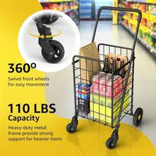 Shopping Cart & Large 360° Swivel Wheels | Foldable Collapsible & Lightweight | Perfect For Groceries Laundry Utility Cart - Black - Black - View 9