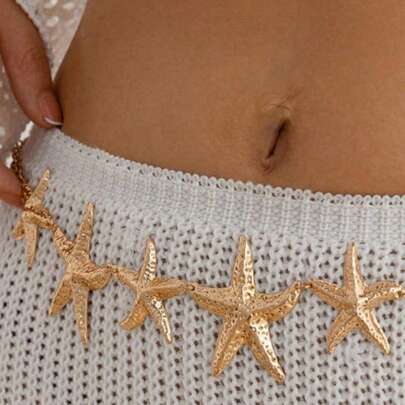 1pc Fashionable Asian Girl Personalized Casual Ocean Style Starfish Exaggerated Waist Chain, Suitable For Beach Vacation Travel
