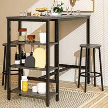 jjyuSIMPLE ECIO Barra de Cocina con 2 Sillas as-Mesa de Bar Cuadrado Gris con Acabado Moderno 1103 Piezas para Cocina Comedor y Sala To Barra. (Gris)Mesa de comedor - Gris - Ver 2