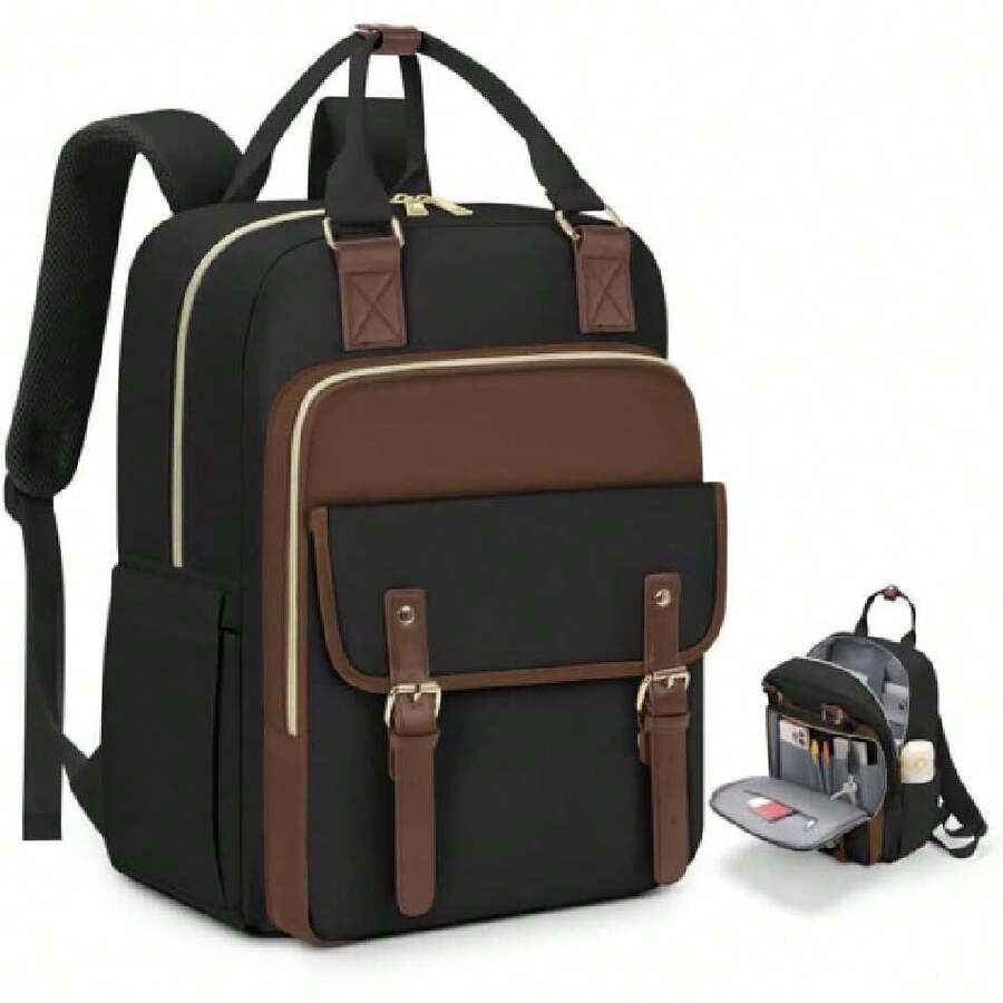Mochilas para Mujer Laptop 15.6 Pulgadas Mochila para Laptop con USB Puerto para Viaje, Trabajo, Universitario, Negocios, Negro y marrón,41118634 - Marrón Mocha - Ver 1