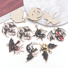 3/10pcs Enamel Gothic Dragon Dinosaur Charms Black Gold Sun Moon Flower Charm Pendants, Metal Alloy Animal Dangle Charms, For Jewellery Making DIY Bracelets Earrings Keychains Crafts - Black - View 5