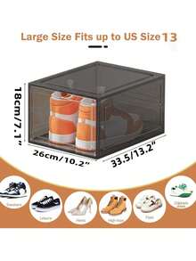 vexelfox 6/12 Pack Shoe Rack  Clear Stackable Shoe  Organizer  Hard Sturdy  Shoe Storage  Thickened Plastic Shoe Boxes For Closet, Fit US Size 12+ Sneakers/Boots, Display Case With Lids, White/Clear - Xám - Xem 3