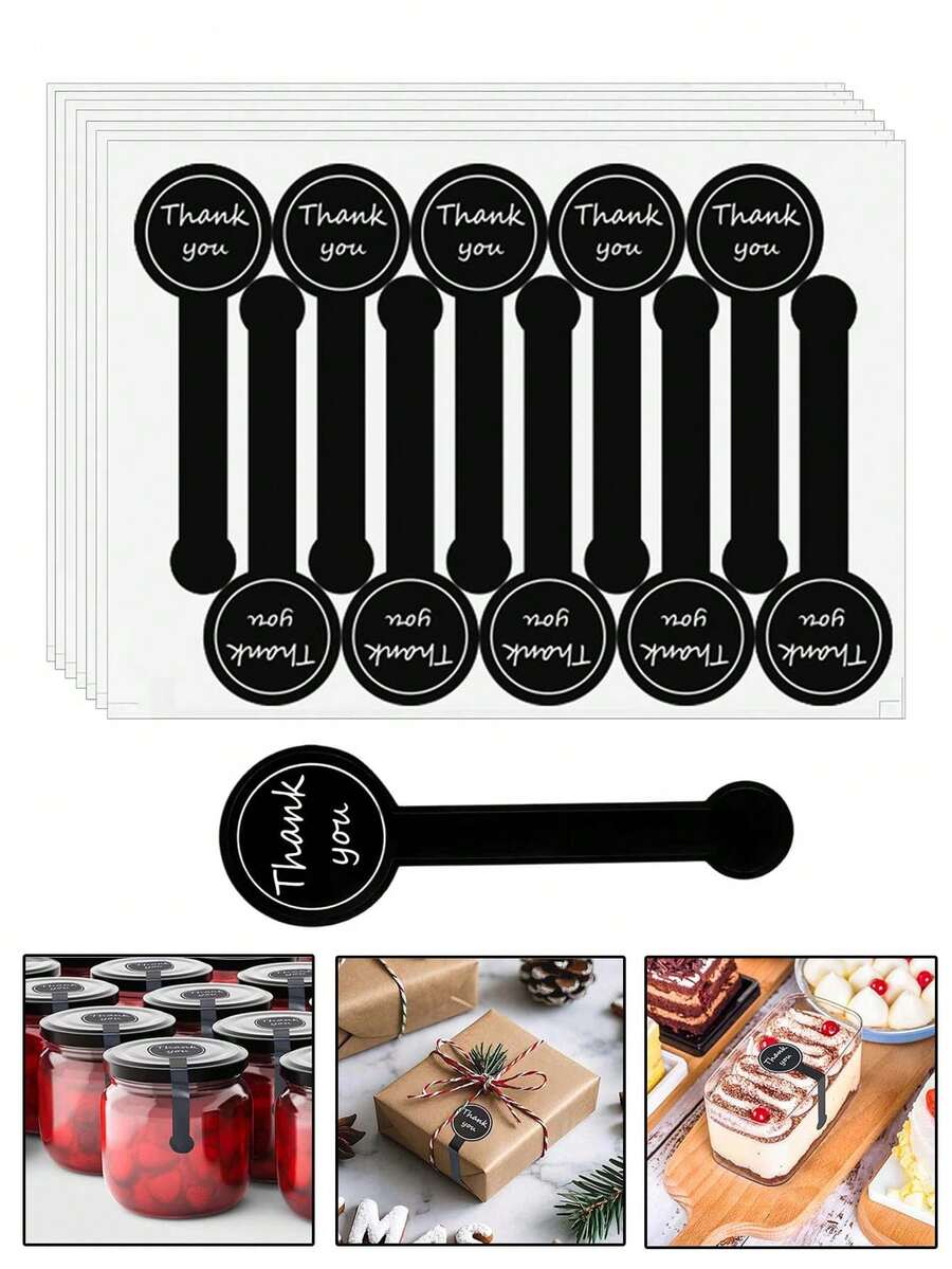 500pcs Handmade Lollipop Baking Stickers, Thank You Labels Sealing Stickers Suitable For Cake Boxes/Jars/Coffee Cups/Bottles, Self-Adhesive Bread Stickers, Gift Packaging Tamper-Evident Sealing Labels - Black and White - View 1