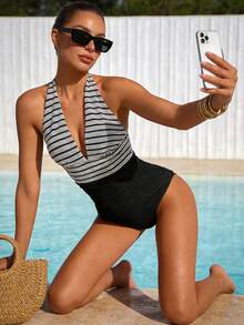 New Women's One-Piece Swimsuit, Sexy Luxury Minimalist Classic Fashion Elegant One-Piece Swimwear For Beach, Holiday, Summer - Black - View 4