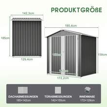 142x185cm Metal Shed, Garden Tent With Vent, Lockable Door, Windproof Garden Equipment, Grey - A - View 10