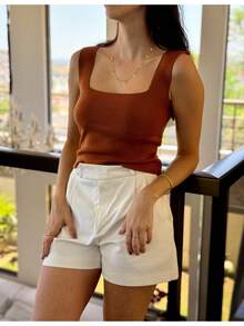 3-Piece Set: Plain Square Tank Top, Summer Modal Knit, New Collection - Màu gỉ sắt/Cà phê/Cát - Xem 4