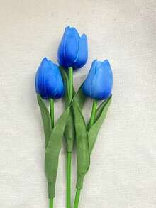 3pcs Artificial Tulip Flowers, Nordic Style Decor, Wedding Decoration, Photography Props, Mini PU Tulips - Double Blue - View 7