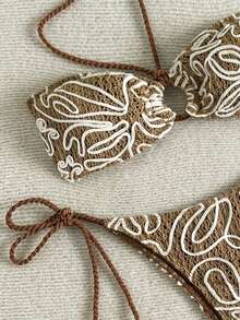 Bikinx 优雅女士比基尼，采用纹理面料 - 挂脖式上衣和侧系带泳裤 | 永不过时的度假海滩风 - 棕色 - 查看 3