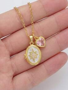 1件时尚复古精致白色星形相框项链，搭配可定制DIY心形出生月份吊坠，金色不锈钢材质，女士专属，个性化生日石项链，送给女友、妈妈、家人、朋友、女儿的独特礼物，适合周年纪念、情人节、母亲节、生日、毕业典礼、日常佩戴、婚礼、派对等场合。 - 彩色 - 查看 4