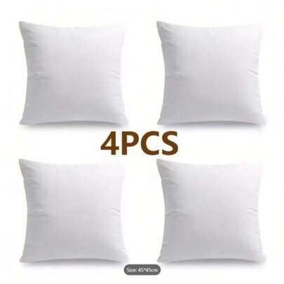 4pc White Pillow Core, Sofa Cushions Are Soft And Fluffy And Comfortable, Bedside Pillows Are Durable, Hand Washable And Machine Washable, Suitable For Living Room, Bedroom, Bay Window, Room Home Decoration