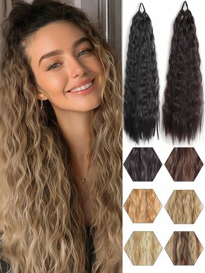 Ponytail Extension, Curly Ponytail Extension For Women, Lightweight Fluffy Fake Pony Tails Hair Extensions With Hair Tie, 24inch Long Wrap Around Soft Synthetic Wigs Suitable For Women's Daily Wear And Gatherings Rubber Bands Hair Elastics Scrunchies Hair Rope