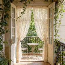 1 Stück romantischer Landhausstil bestickter Spitzenvorhang, vintage Filtervorhang dekorative Raumteiler Halbvorhang, geeignet für Balkon, Veranda, Schlafzimmer, Wohnzimmer, Arbeitszimmer, Atmosphäre Dekoration, ganzjährig - Weiss - Übersicht 7