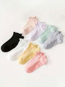 8/1 Đôi tất trẻ em viền bèo màu ngẫu nhiên, tất bèo hình trái tim cầu vồng và màu trơn, tất thể thao chạy bộ cho năm học mới, tất đi biển mùa hè cho bé gái, quà tặng ngày Valentine - Nhiều màu - Xem 5