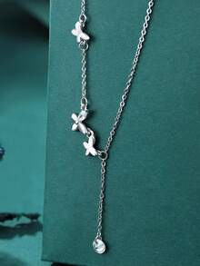 1pc S925 Sterling Silver Rhinestone Butterfly Necklace, Minimalist Design, Fashionable & Versatile Choker Necklace, Romantic & Sweet Clavicle Chain, Gift Idea - Butterfly - View 4