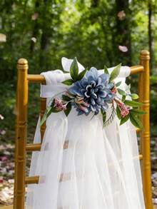 人造花环装饰、人造花卉婚礼拱门、仪式指示牌、婚礼椅饰、婚礼配件，适用于婚礼仪式、新娘送礼会、户外婚礼场地、餐桌、生日庆典、母亲节餐厅装饰。搭配薄纱面料，营造浪漫、简约、温馨的氛围。 - 彩色 - 查看 3