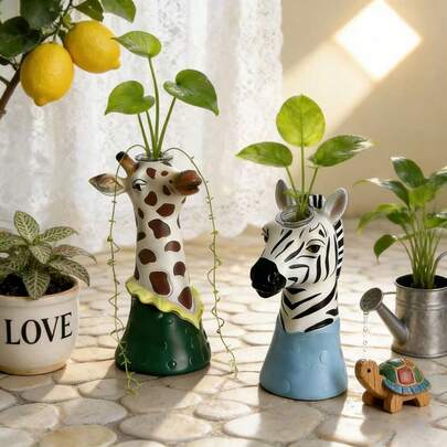 1pc Creative Nordic Vase Decor, Living Room Flower Holder, TV Cabinet Home Accessories, Giraffe & Zebra Animal Decoration