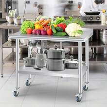 Mesa de Trabajo de Acero Inoxidable Comercial con Salpicadera y 4 Ruedas - Mueble de Cocina Resistente con Estante Ajustable para Negocios y Exteriores - 48 x 24 pulgadas - Ver 3