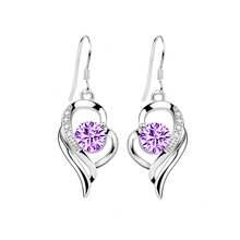 Pendientes de corazón azul de plata esterlina 999 para mujeres al por mayor, nicho rosa, pendientes de plata esterlina de alta gama europeos y americanos. - Blanco - Ver 7
