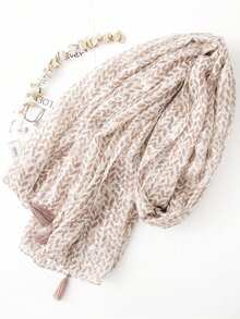 1件装女士时尚优雅羽毛叶子图案轻盈流苏围巾/头巾，适合约会、日常穿着、派对、旅行、度假、外出等场合。 - 彩色 - 查看 2