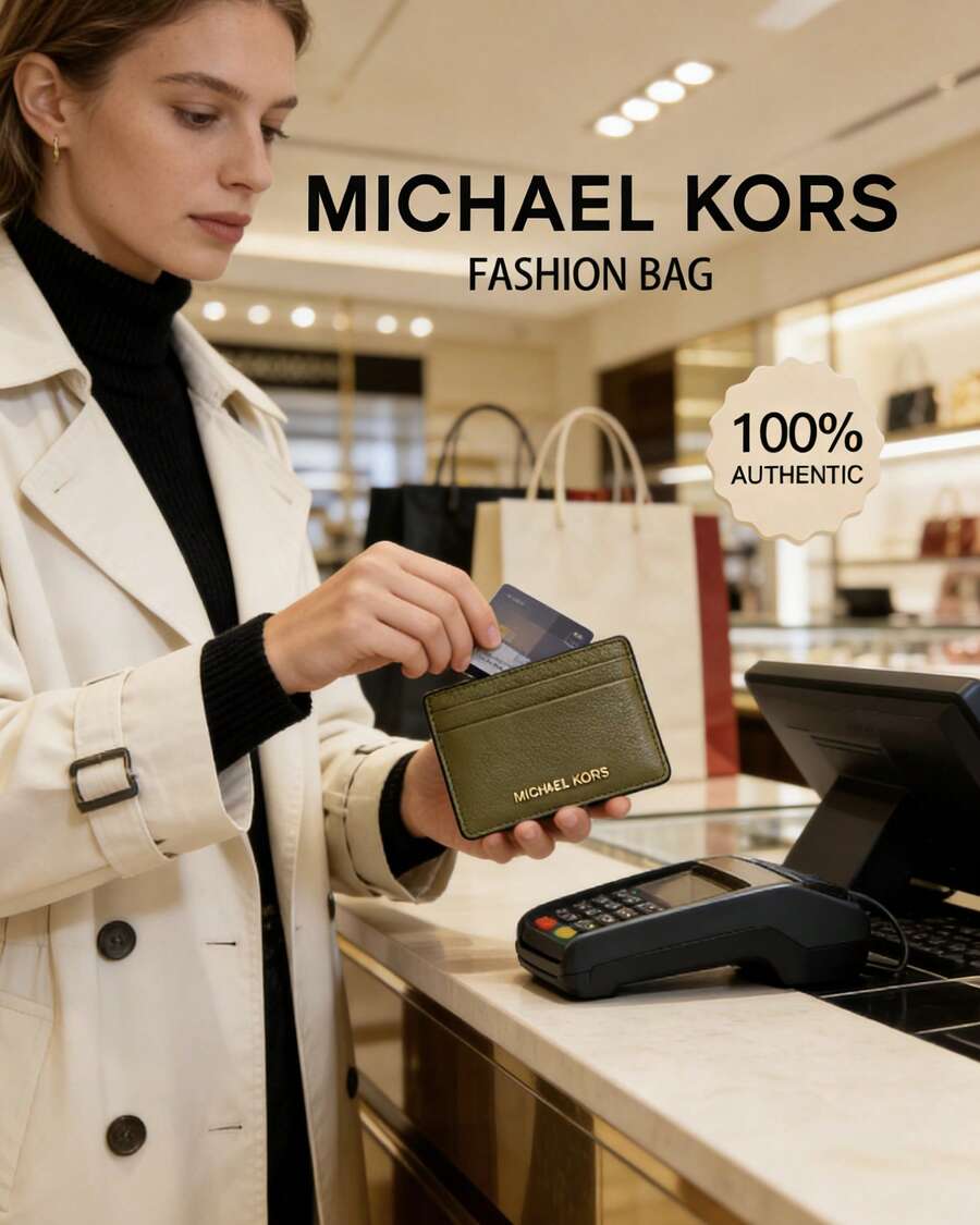 Michael Kors Slim Minimalist Front Pocket Wallet, RFID Blocking Credit Card Holder Wallet - Olive Green - View 1