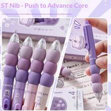 4pcs Random Purple Erasable Pens, Cute Gradient Soft Grip Easy Erase 0.5mm Suitable For Students - Sets - View 3