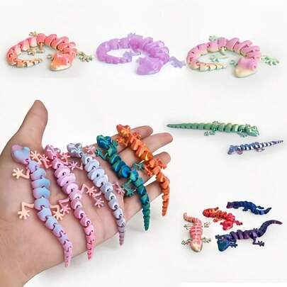5/10/20pcs 3D Printed Flexible Lizard Figurines, Suitable As Gifts For Friends And Family, Stress Relief Toy, Sensory Toy, Ideal For Holidays, Socks Gifts, Party Favors, Pranks, Desktop Decor, Car Decor, Keychains, Fish Tank Decor, And Various Gifting Occasions. (Random Eye Color)