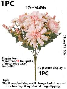 1件仿真花-丝绸大丽花，假植物，家居，餐厅，客厅，户外花园装饰，母亲节礼物，生日礼物，毕业季礼物，婚礼季，插花艺术，摄影道具，秋季，春季，花瓶，花墙，花环，新娘捧花，婚礼装饰，DIY花环材料，生日派对装饰材料，家居装饰配件，情人节。 - 粉色 - 查看 3