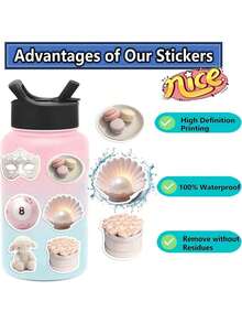 50 Stück süßer rosa Aufkleber-Set, inklusive dekorativer Aufkleber, Poster Aufkleber, Raum Deko Aufkleber, ästhetische Aufkleber, wasserfeste Aufkleber, geeignet für Laptop, Skateboard, Wasserflasche und mehr - W - Übersicht 6