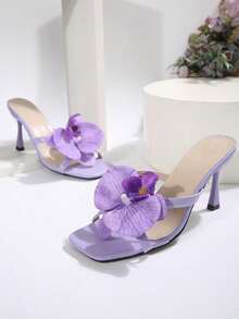 European And American New Floral Decor High Heel Sandals, Suitable For Beach, Dating, Commuting, Banquet, Party - Purple - View 7