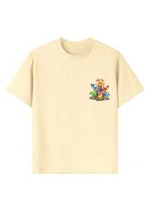 Áo thun ngắn tay cổ tròn in họa tiết phong cách thường ngày cho bé trai, thích hợp mặc mùa hè. - Màu be - Xem 8