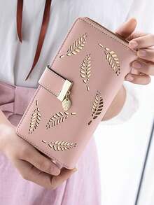 1pc New Fashion Casual Versatile Short Leaf Wallet, Multi-Functional Multi-Card Holder Wallet - Pink - View 2