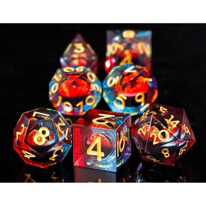 7 قطع مجموعة نرد متعدد الأوجه هندسي بتصميم عين التنين الراتنجي، مستوحى من العين الشيطانية، مناسب للألعاب الطاولية دور اللعب، والحفلات والديكورات