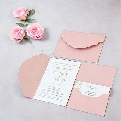 10/20Pcs Tri-Fold Pocket Wedding Invitation Envelopes Set, 5.12"X7.09" For Engagement Christening DIY Cards, Simple Customizable Covers, Party Gift