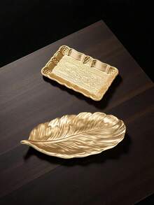 金箔菠萝羽毛造型木质托盘 - 多功能装饰托盘,适合家居和派对装饰,男女皆宜的圣诞礼物 - 金色 - 查看 10