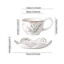 手绘薰衣草咖啡杯碟陶瓷餐具，优雅下午茶拉花杯，乡村风格饮具套装 - 彩色 - 查看 9