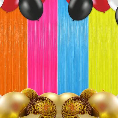 4 piezas de suministros para fiesta que brillan en la oscuridad, cortinas de oropel luminoso de 3.3x6.6ft, flecos neón, decoración de fondo para fotomatón para cumpleaños, despedida de soltera, boda, baile (4 colores)