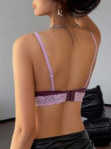 Women's Purple Lace Bra, Sexy Gather Push Up Wireless Soft Support Bra, Celebrity Same Style - Purple - View 4