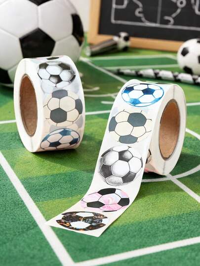 500pcs/Roll Soccer Themed Round Stickers,Football Game Party Decoration,Birthday Party Supplies,Soccer Themed Decor,Family Game Night Supplies,Self-Adhesive Stickers For Diy Gift Packages,Decorative Decals For Laptops Water Bottles Computer Phone,Soccer Party Favors