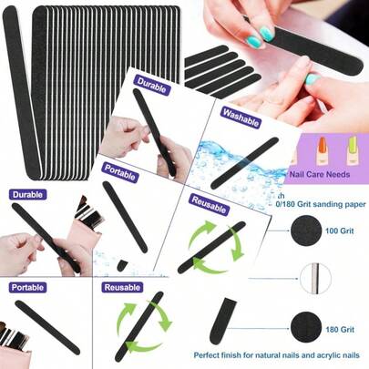 Emery Board Nail Files 24 Pack 100/180 Grit Wooden Nail File For Natural Nails 7 Inches Emory Filers Manicure Tool Set Disposable Nail File For Home Salon Black