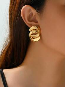 一对朋克风几何无限符号漩涡金属吊坠耳环，适合派对、日常休闲佩戴 - 金色 - 查看 5