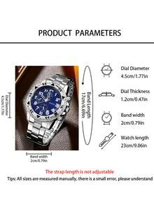 2pcs Luxury Men's Business Watch Set, Black Dial Multi-Function Stainless Steel Quartz Watch With Embossed Black Leather Wallet. The Watch Features An Exquisitely Designed Dial And A High-Quality Steel Strap, While The Wallet Showcases Refined Embossed Craftsmanship. The Overall Style Is Calm And Elegant, Suitable For Wearing With Suits, Daily Commuting, Business Meetings, And Various Other Occasions - Silver - View 7