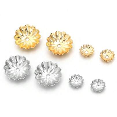 50pcs/Pack Stainless Steel Pearl Flower Shaped Spacer Beads, Bead Caps For Jewelry Making, DIY Bracelet Accessories
